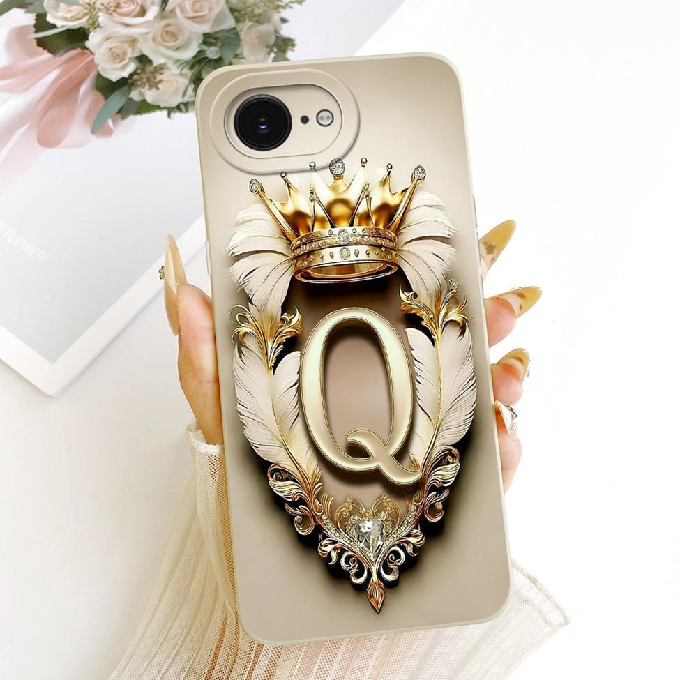 For iPhone 16e Case Cover Luxury A-Z Letters Fashion Crown 2D Painted Silicone Casing A3212 A3409 A3410 A3408