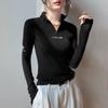 Women's Long-Sleeve T-Shirt Fall Sexy Slim Fit Stand Collar Zipper Double-Sided Fleece Base Shirt