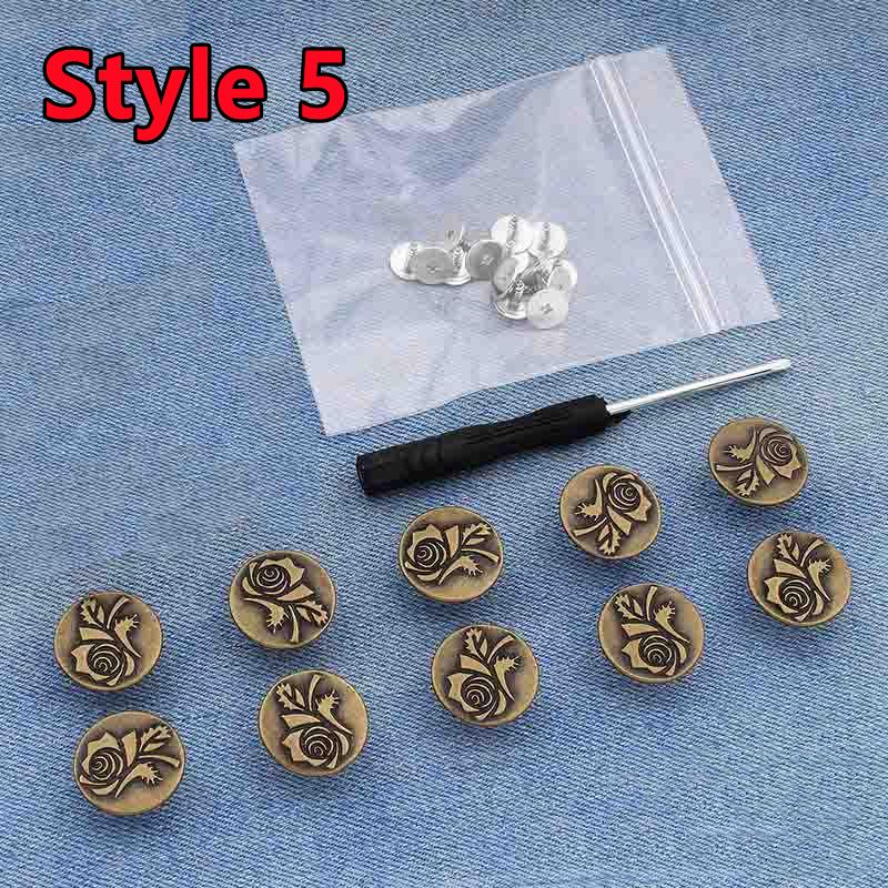 10 PEZZI Bottoni per Jeans di Ricambio 17mm Senza Cucitura Bottone in Metallo Kit di Riparazione Bottoni per Jeans Rimovibili Senza Chiodi Set Accessori da Cucito