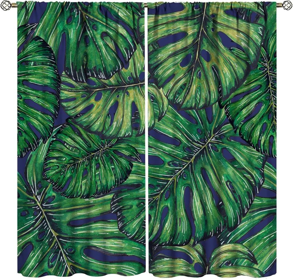 Tropical Palm Leaf Curtains Banana Leaves Theme Green Pink Curtain Living Room Kitchen Bedroom Dorm Home With Rod Pocket Polyester Ideal For Sitting
