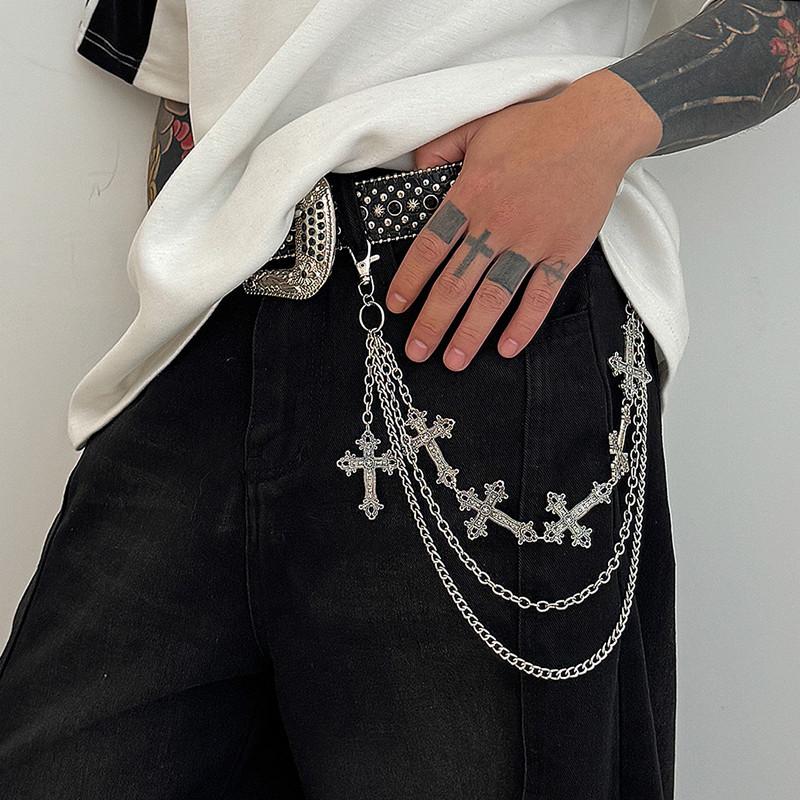 Cadena de Metal Punk de Moda para Pantalones Cadena de Cintura Hip Hop Colgante de Cruz Cadena para Jeans para Hombres Mujeres Accesorios Regalos