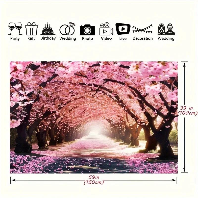 A vibrant cherry blossom photography background - a charming pink flower avenue scene, made of durable polyester