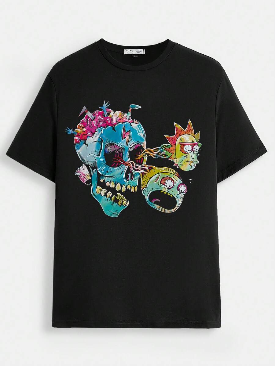 Rick and Morty X SHEIN Unisex Casual Fun Cartoon Print T-Shirt, Summer Style S
