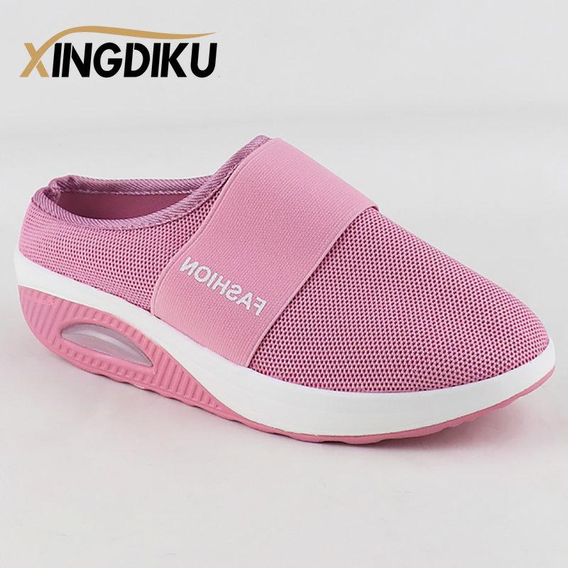 Cushion Slip-On Women Walking Shoes Orthopedic Diabetic Ladies Platform Mules Mesh Lightweight Slippers Wedge Female Sneaker