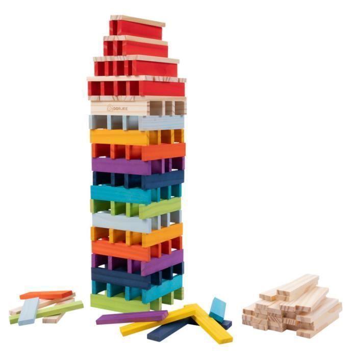 Jeu de Construction Bois Enfant 200 Pièces - DORJEE - Planchettes Multicolores à Empiler - Jeu Éducatif dès 3 Ans