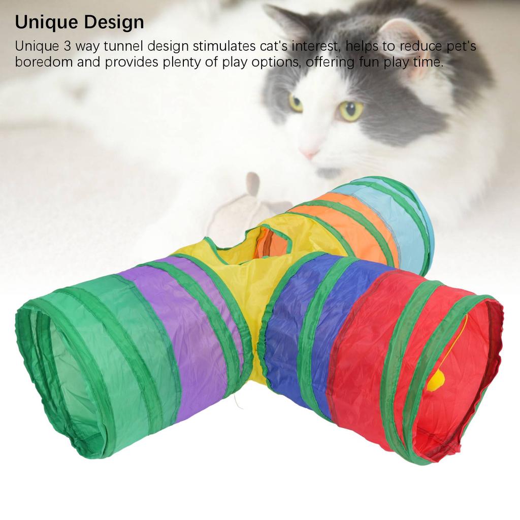 Kattunnel 3-vägs Vikbar Portabel Canvas Valp Kattunge Katt Tunnelrör Leksak för Inomhus Utomhus