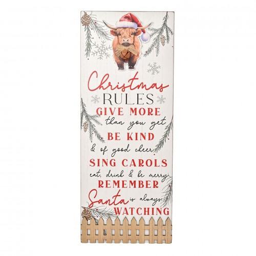 Highland Cow Christmas Rules Plaque