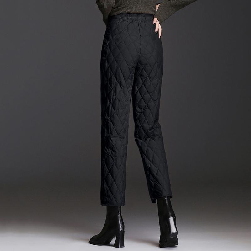 Donzen katoenen broek voor dames Casual warme rechte broek Grote maat Baggy enkellange broek Winddichte gewatteerde broek met hoge taille