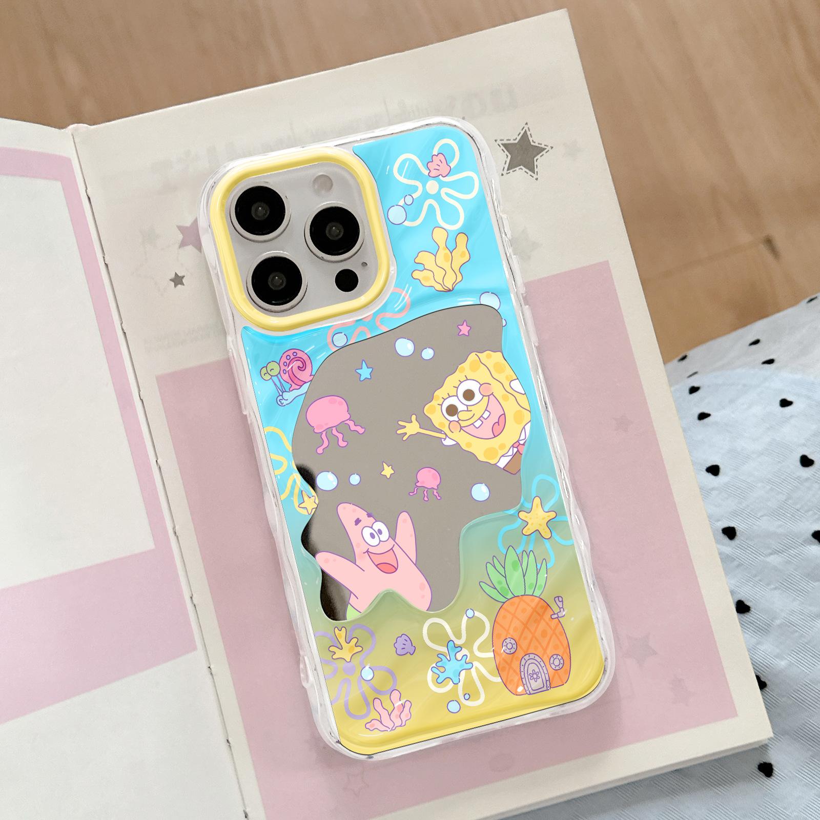 SpongeBob SquarePants Wave Mirror Suitable for Apple 16/15/iphone13promax Huawei Makeup Mirror Mobile Phone Case apple 11