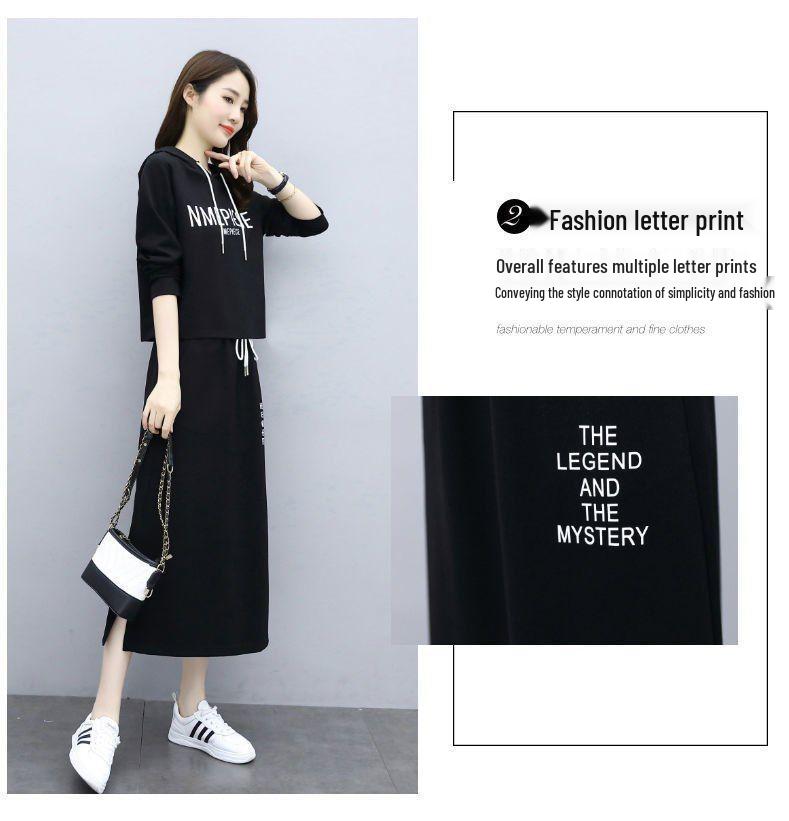 Stylish Women's Long Sleeve Two-Piece Letter Print Dress - Slimming and Casual for Spring & Autumn