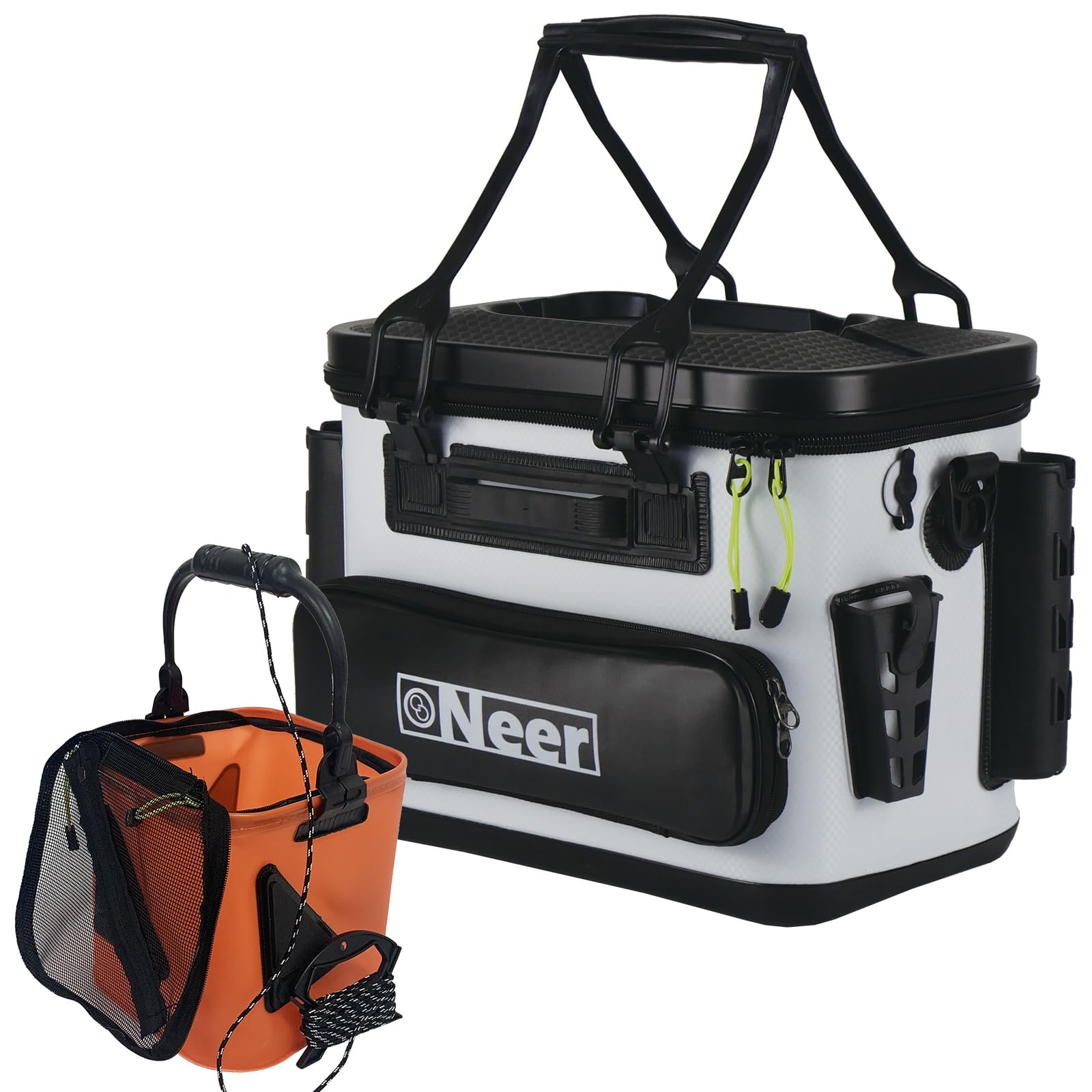 

[Lightweight, Large Capacity] Neer Buckan Tackle Box with Rod Holder and Water Bucket Tackle Bag EVA Bucket Water Bucket Fishing Large Capacity