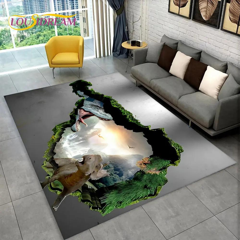 Koberec 3D vizuální iluze pro dinosaury,Koberec pro domácí obývací pokoj Ložnice Pohovka Herna Dekor rohožky,Kid protiskluzové podlahové rohože