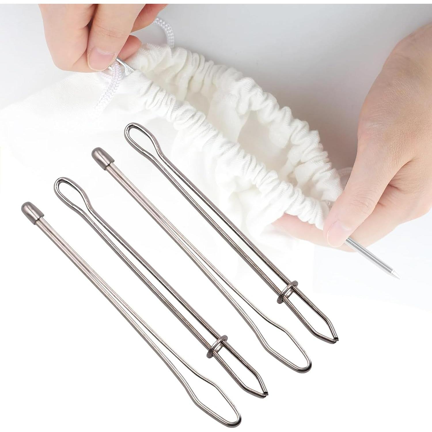 Upgraded DIY Rope Threader Clip, Drawstring Threader Tool Set, Stainless Steel Sewing Loop Turner Hooks with Latch, Easy Rope Threader Clips A