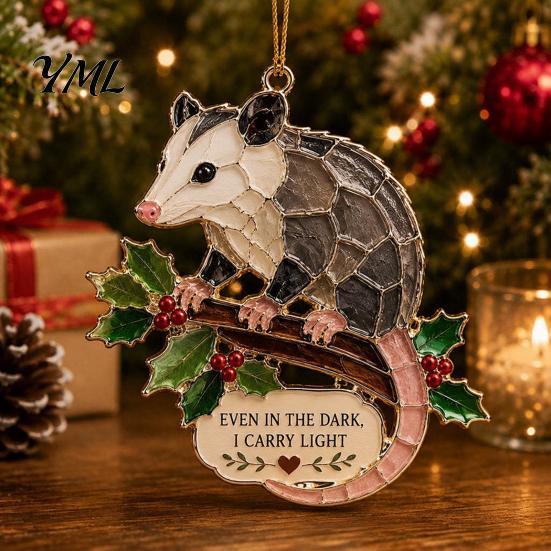 Decorative Ornaments for Fireplace Faux Stained Glass Christmas Ornaments, 2D Hummingbird Dachshund Highland Cow Tree Hanging Decorations Decoration