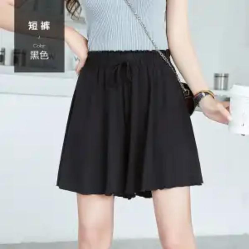 

Пижамные брюки для женщин летние домашние шорты большие свободные с высокой талией широкие штанины уличные повседневные брюки и брюки для кондиционированного воздуха M чёрный