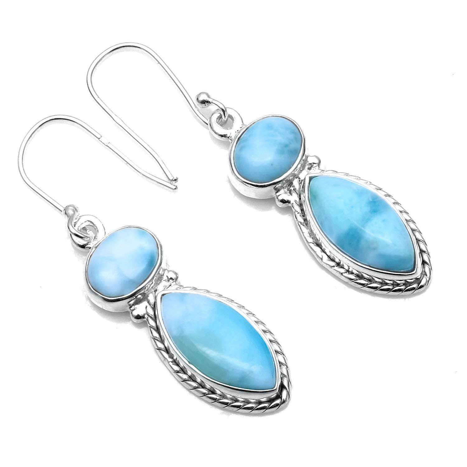 

Larimar Gemstone Earrings Solid 925 Sterling Silver Handmade Earrings Jewelry Gift For Women And Girls E-1438