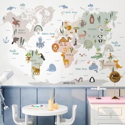 Animal Map Wall Stickers for Kindergarten Classroom Decoration