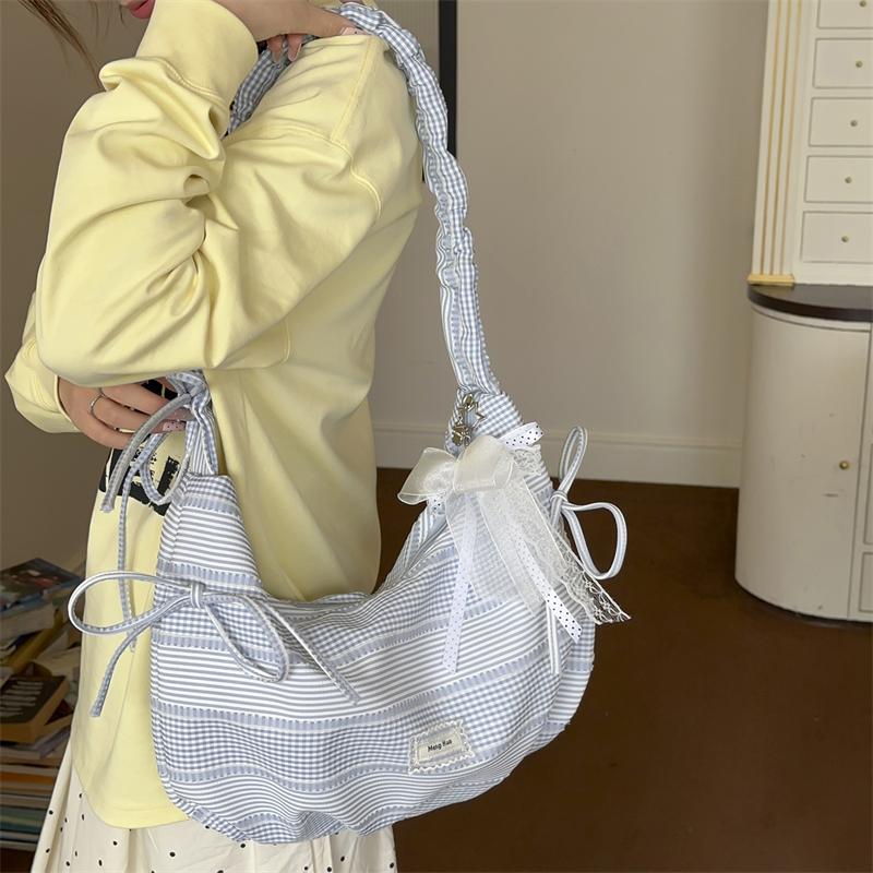 Borsa a mano da donna con fiocco e pieghe, borsa da spalla