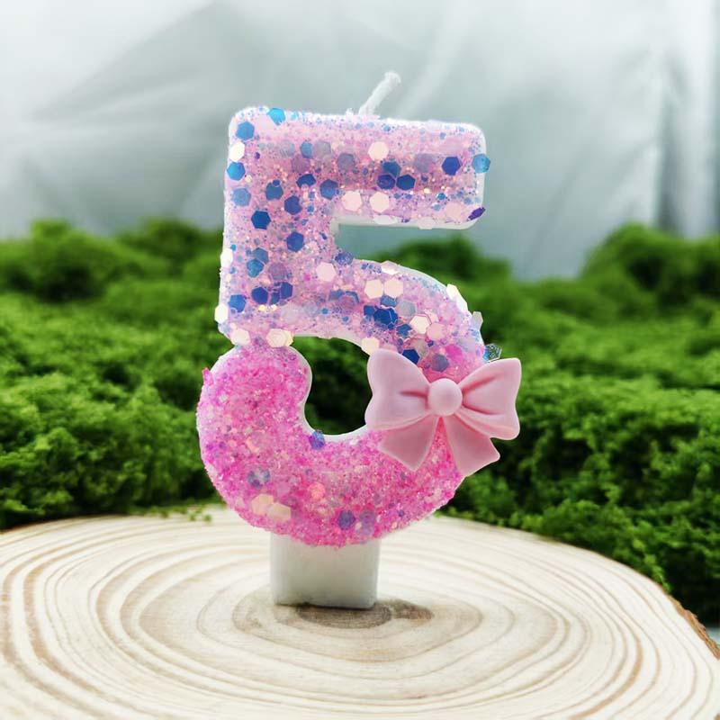 Creative Design Pink Bow Digital Birthday Candle Cake Decoration Year Old Party Candle