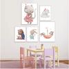 Bear Rabbit Art Canvas Print Baby Bunny Poster Nursery Painting Flower Animals Wall Art Nordic Poster Picture Kids Room Decor