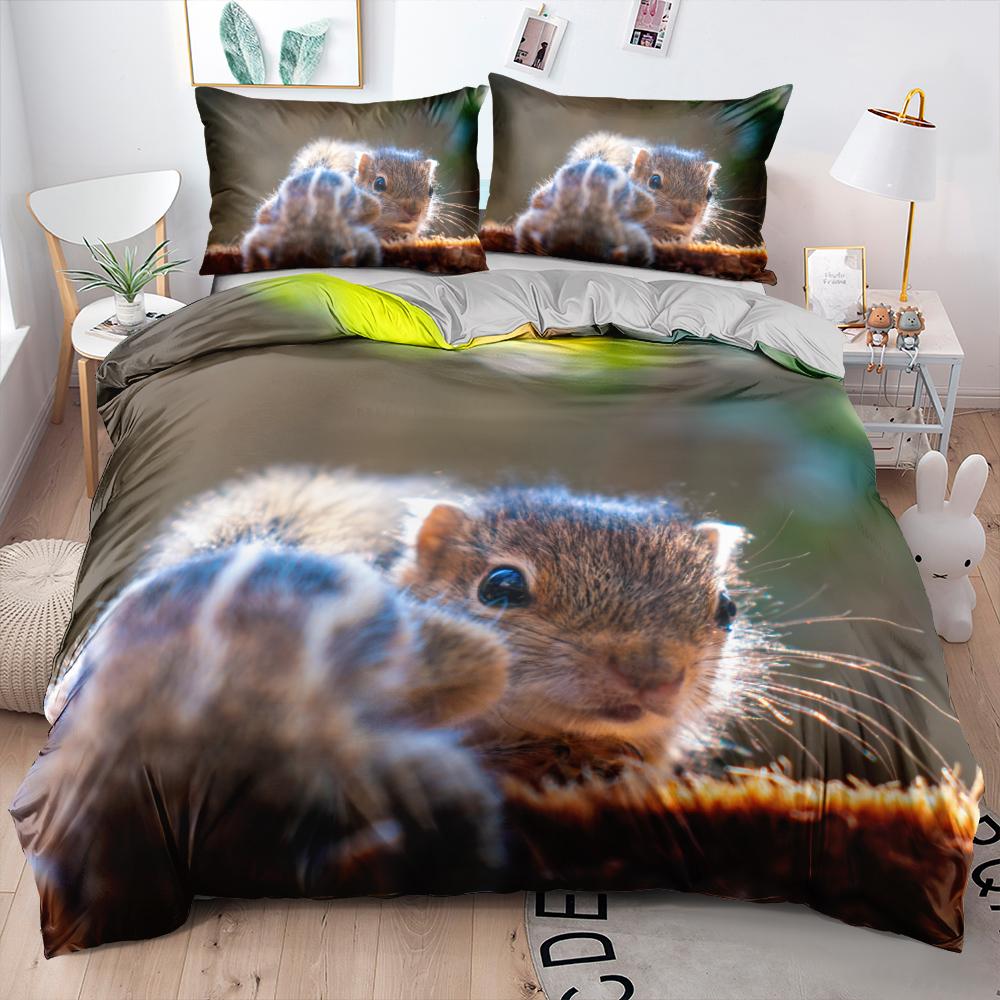 Comforter 3D Squirrel Funny Animal 2/3Pcs Bedding Set Black Unique Soft With Pillow Shames King Queen Size For Kids Teens Boys