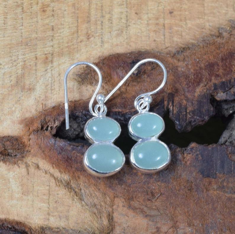 Solid 925 Sterling Silver Aqua Chalcedony Gemstone Earrings Handmade Earrings Bezel Earrings Gift For Her