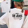 Front and Back Print T-Shirt Eighteenth Birthday, Birthday Party Pattern Women's Crew Neck Casu