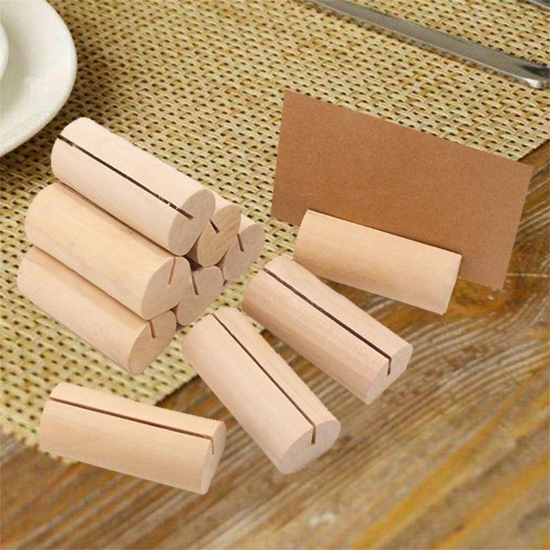 20Pcs Wood Table Number Holders Stand Wood Name Card Holders Wood Name Cards Food Label Memos Photo Holders for Wedding