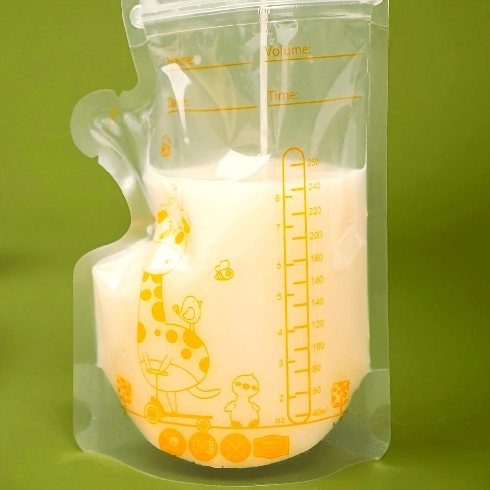 30 Peças 250ml Sacos de Armazenamento de Leite Materno Transparentes de PE Autoportantes com Bico Dosador, Design Plano Economizador de Espaço