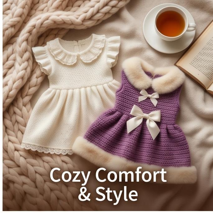 Princess-Style Pet Dress with Bow & Lace, Warm Winter Knit for Cats & Small Dogs, L Size, Daily Home & Outdoor Wear