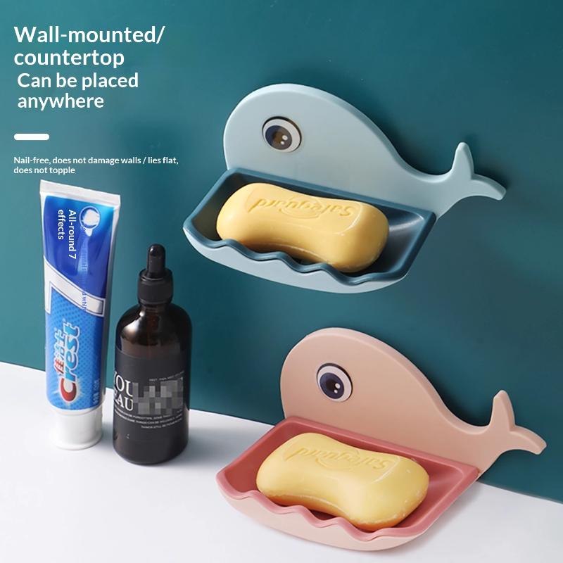 No-Drill Adhesive Soap Dish, Creative Whale-Shaped Soap Holder With Drainage For Bathroom Double-Layer Drain Soap Box