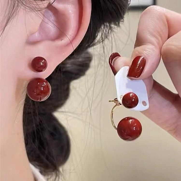 Burgundy Pearl Two-Way Earrings: Elegant, Luxury, Versatile Design for Women