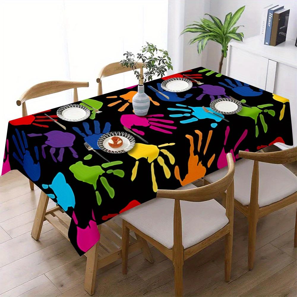 1pc Colorful Palm Print Tablecloth - Durable Polyester Square Table Cover for Indoor/Outdoor Use, Holiday & Everyday Dining Decor, Easy-Clean Kitchen