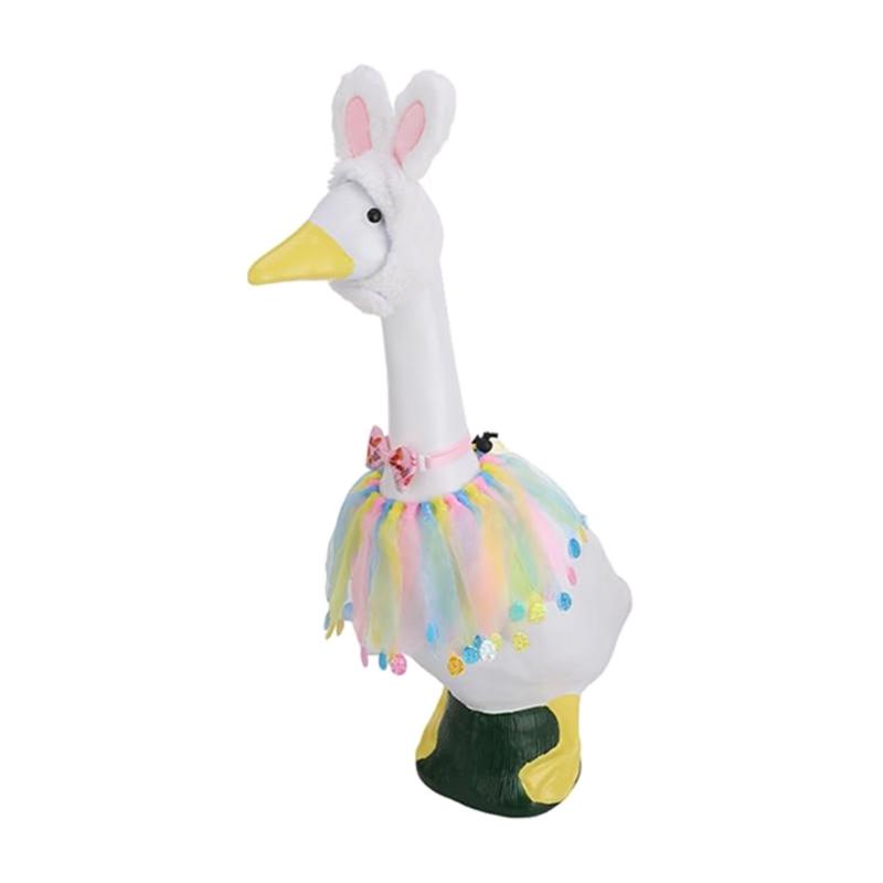 Easter Porch Geese Dress Costume with Dress Hat Bowtie Porch Geese Statue Outfit For Garden Yard Festival Decoration