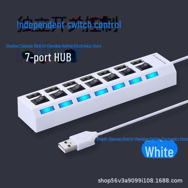 Hub USB 7 Puertos con Interruptores Independientes y Expansor de Hub de Luz de Alta Velocidad de 4 Puertos