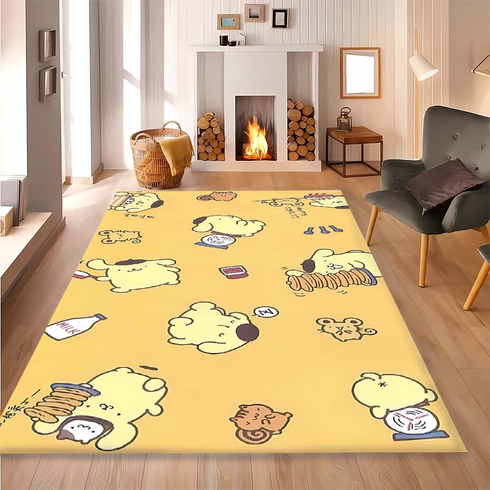 Cute Pompom Dog print decorative rug, perfect for the bedroom, bedside, doorway, or living room as a housewarming gift.