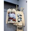 Unisex Vintage Skull Print Washed Cotton Long Sleeve Hoodie Streetwear Loose Fit