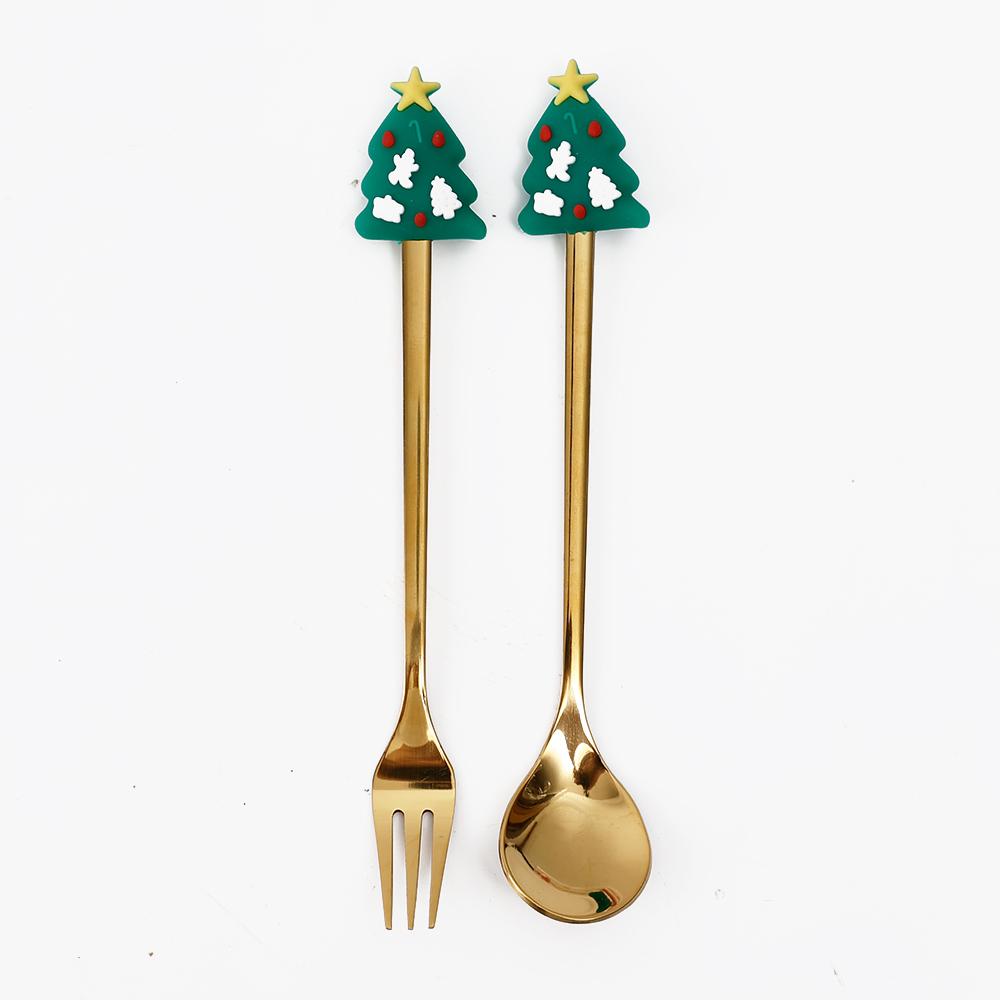 Christmas Dessert Fork and Spoon Set