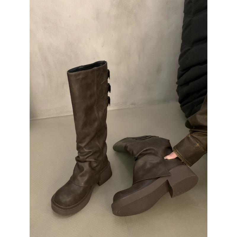 Hoher Erscheinungsgrad Dicker Boden Runde Spitze Dünne Mode Rundum Bequem Rutschfest Atmungsaktiv Verschleißfest Hohe Stiefel Damen