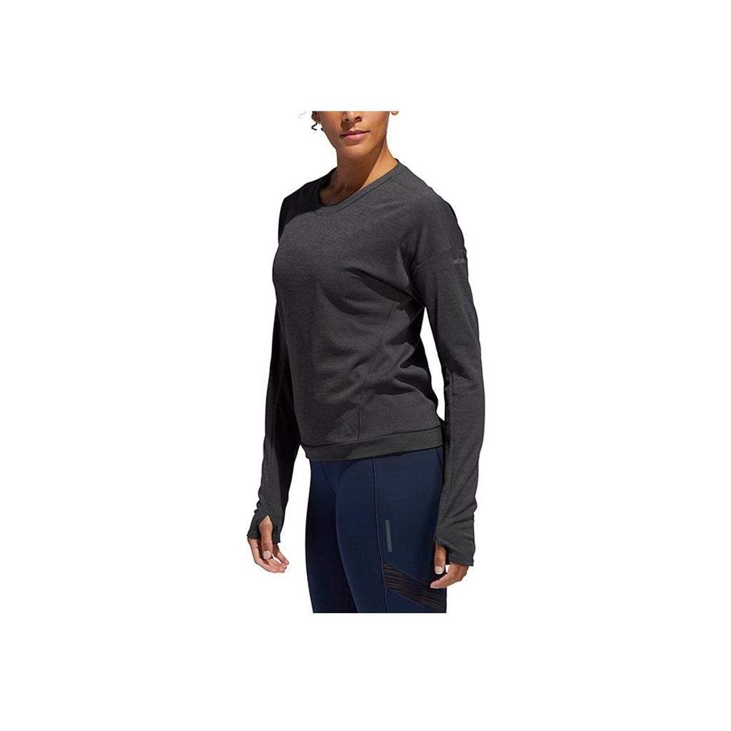 Adidas Solid Color Round Neck Long Sleeve T-Shirt Women Tops Dark-Gray DQ1923