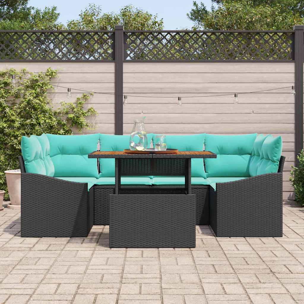 Garden Dining Set with Cushions 7 pcs Black and Teal