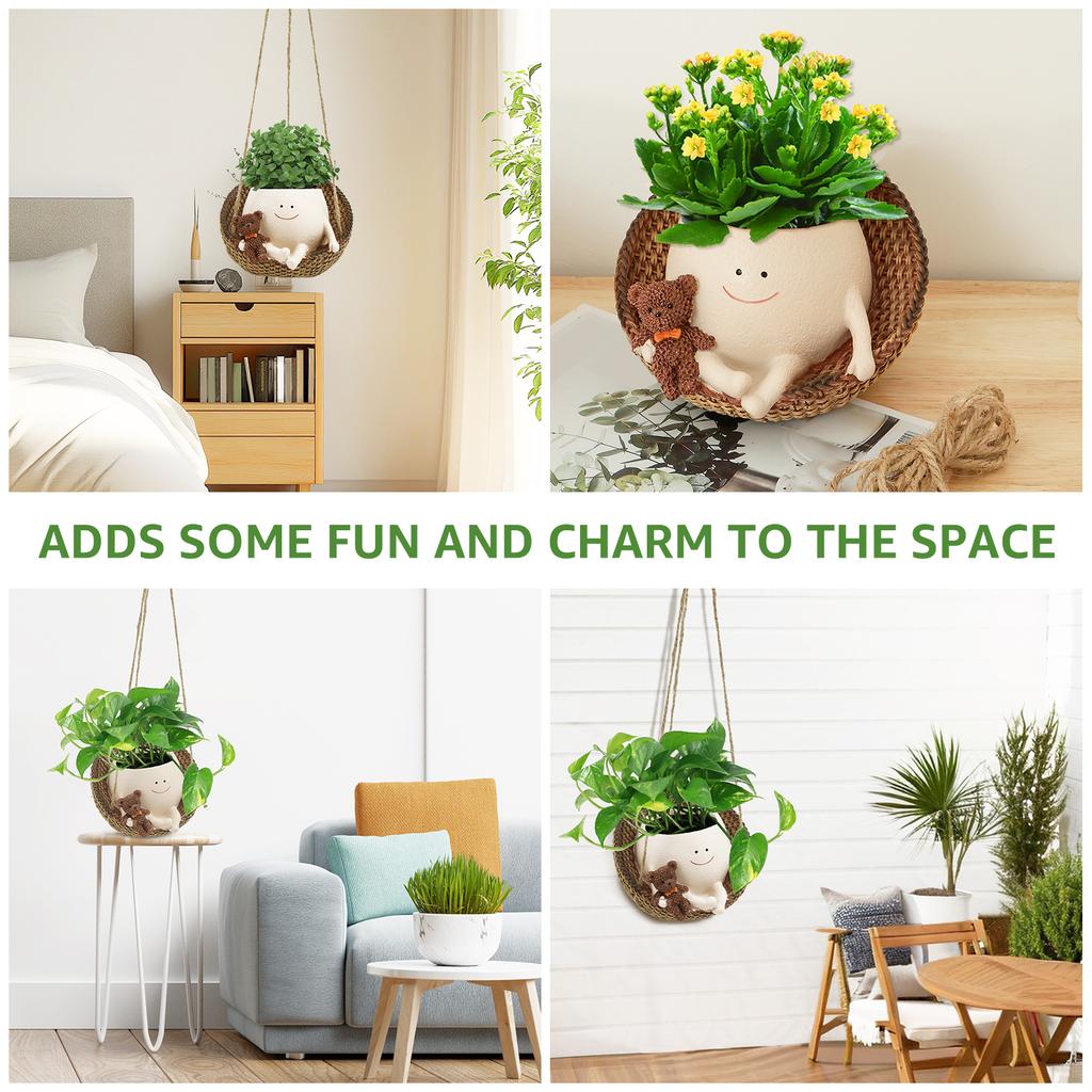 Schwingendes Gesicht Topf Niedlicher Harz Lächeln Gesicht Pflanzgefäß Dekorativer Kleiner Schwingender Topf mit Abzugsloch Zuhause Kreative Schaukelnde Sukkulententöpfe