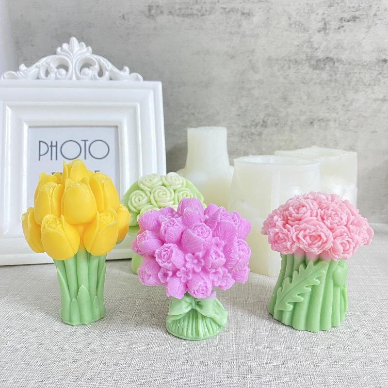 Tulip Bouquet Silicone Mold Diy Flowers Aroma Candle Molds Candle Making Supply Valentine'S Day Gift