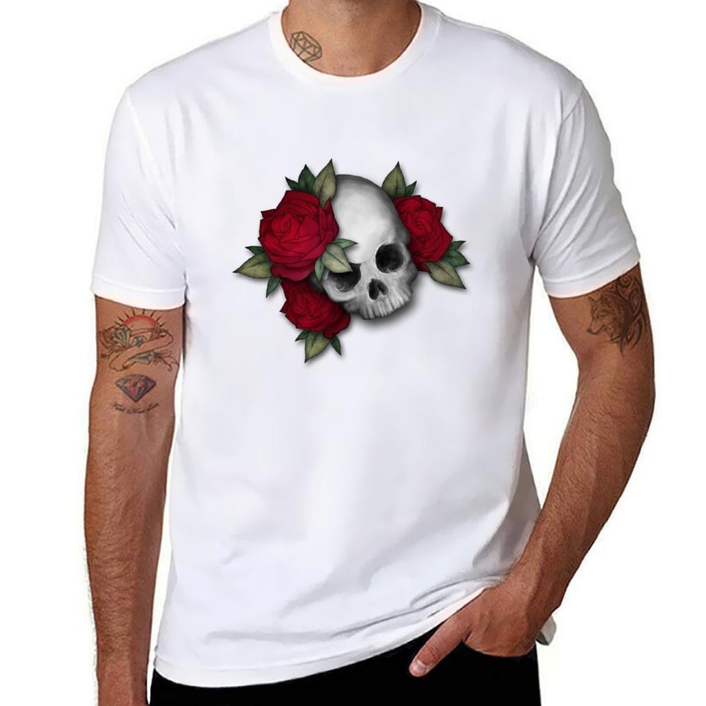 Skull And Roses Tshirt Athletic Fit Sports Short Sleeve Top