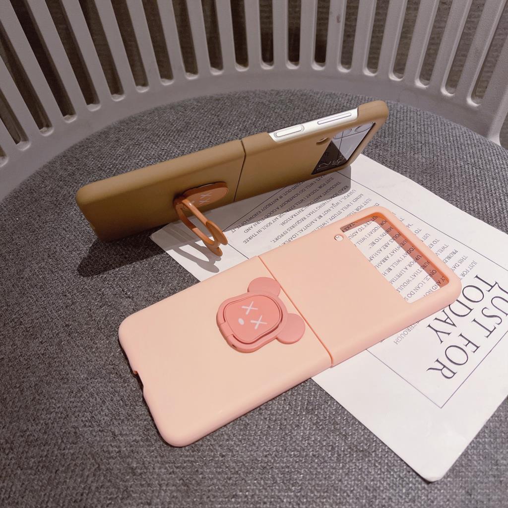 Cute 3d Bear Holder Phone Case For Samsung Galaxy Z Flip 4 Z Flip 3 Hand Chain Case Z Flip 5g Folding Cover Fundas