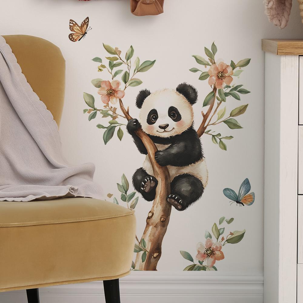 Cartoon Panda Climbing Trees Wall Background Beautification Decoration Wall Stickers
