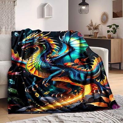 1pc Dragon Fantasy Blanket, Lightweight Flannel Throw Blanket For Sofa, Bed, Travel, Camping, Living Room, Office, Couch, Chair, And Bed
