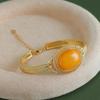 Classical High Quality Auspicious Clouds Yellow Beeswax Bangles Luster Antique Gold Craftsm Bracelet Wedding