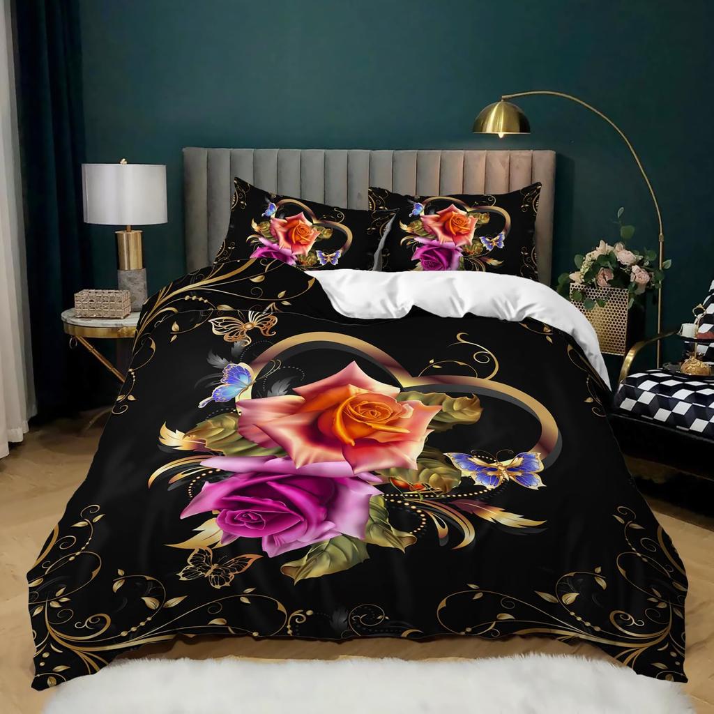 Copripiumino Farfalla Dorata Microfibra Letto Singolo Matrimoniale Queen King Set Biancheria da Letto Copripiumino Floreale Botanico Per Camera di Donne Ragazze