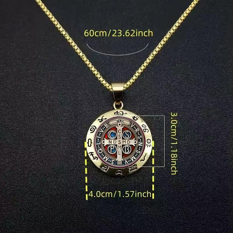 Saint Benedict Exorcism Medal Necklace - Vintage Hip Hop Round Pendant & Religious Jewelry
